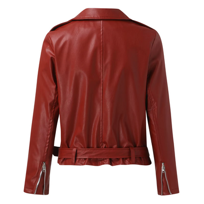 Damen Bikerjacke Leder Gürtel Reißverschluss