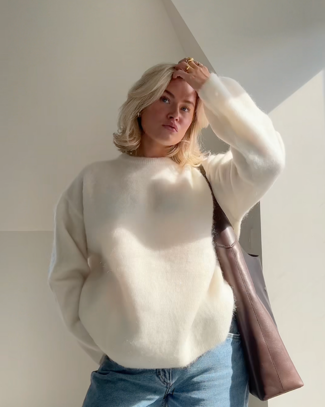 Norvielle Damen Mohair Pullover Kuschelig Beige - Norvielle