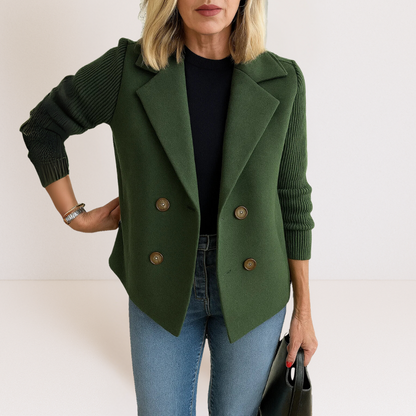 Damen Strickblazer Knopfleiste Elegantes Grau