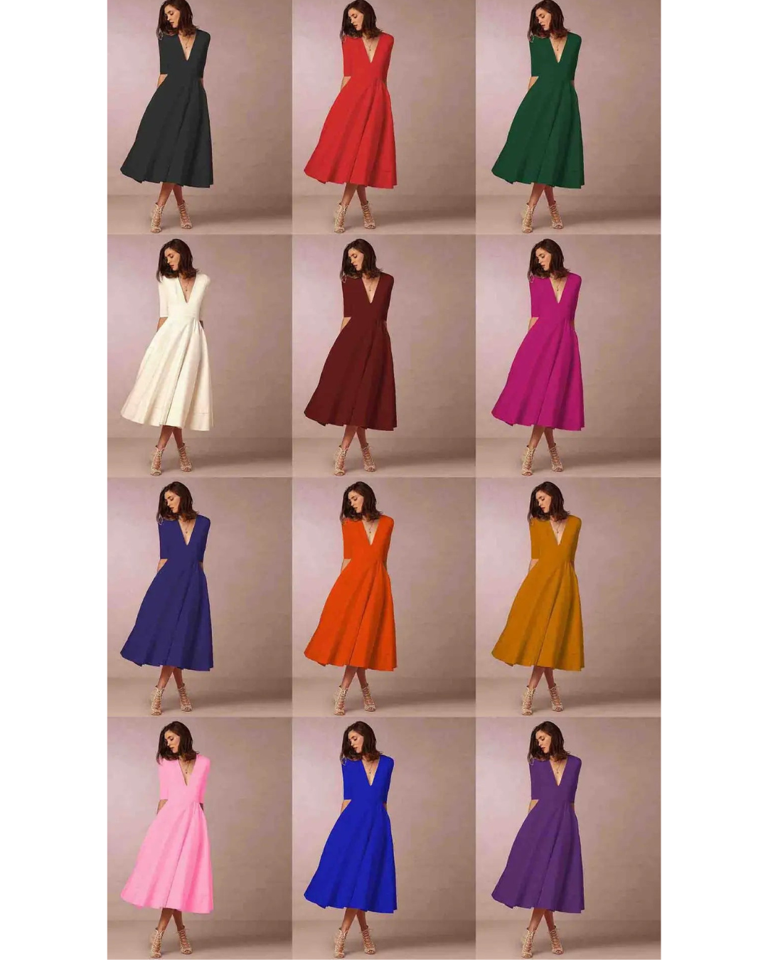 Damen Maxi-Kleid V-Ausschnitt Abendkleid