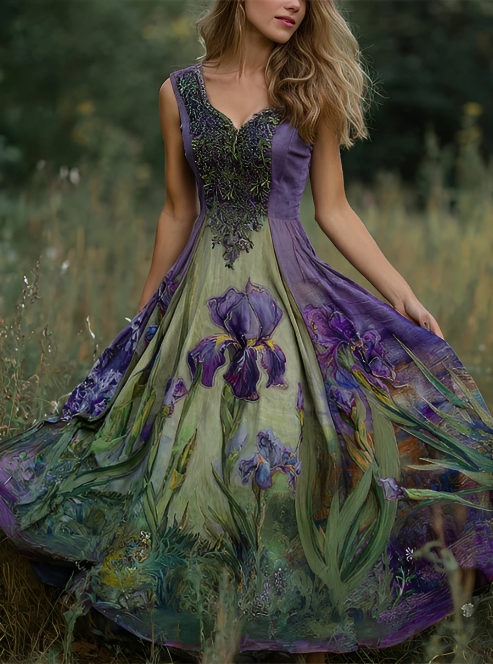 Damen Maxikleid Blumendesign Baumwolle Lang
