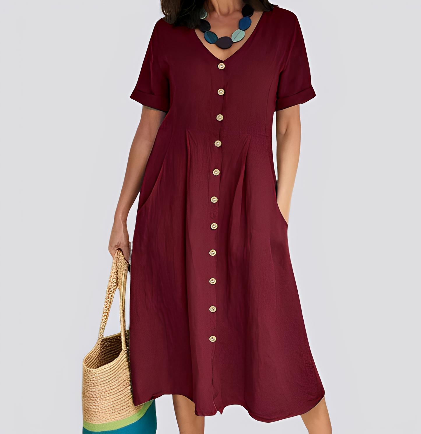 Damen Kleid Hochtaille Locker Geschnitten