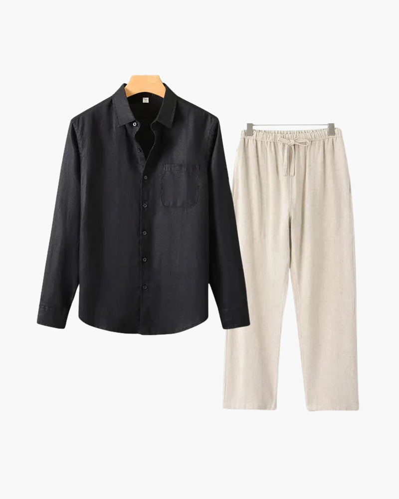 Herren Leinen-Anzug Lange Ärmel 2-teilig Beige