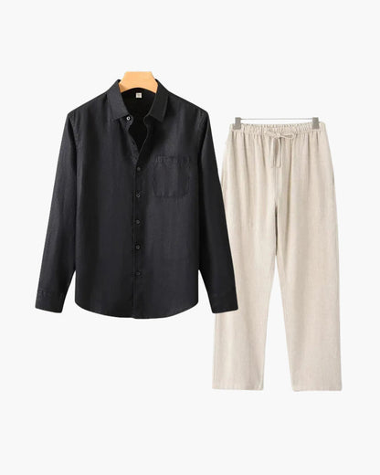 Herren Leinen-Anzug Lange Ärmel 2-teilig Beige