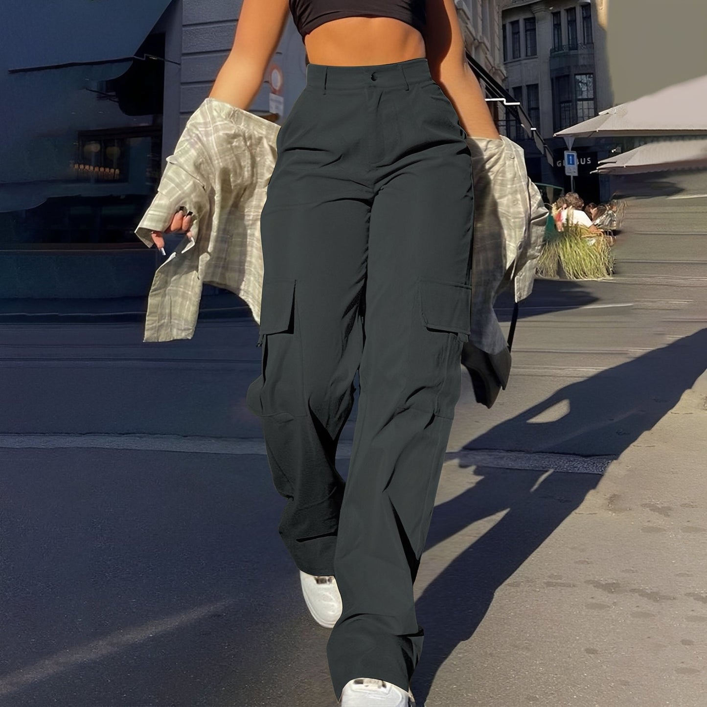 Damen Cargohose Hohe Taille Bequem