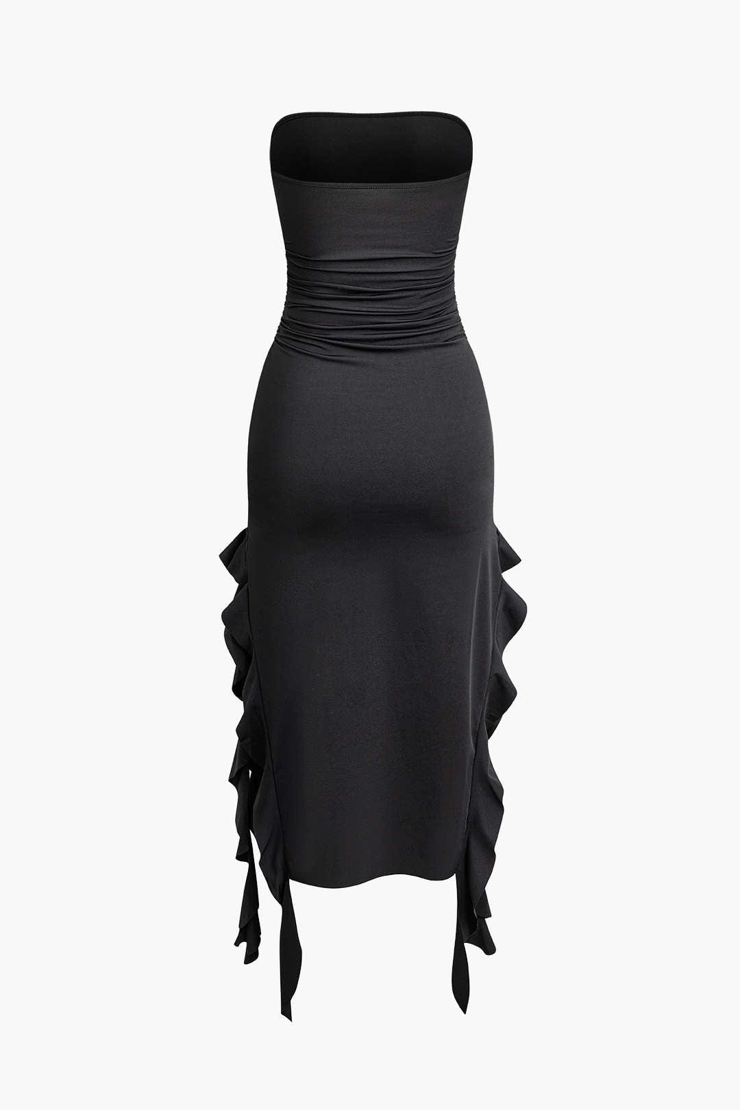 Damen Maxikleid Elegantes Bandeau-Design mit Volant-Details