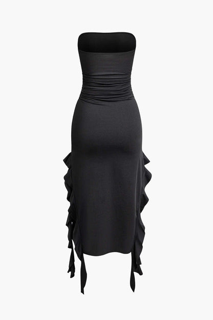 Damen Maxikleid Elegantes Bandeau-Design mit Volant-Details