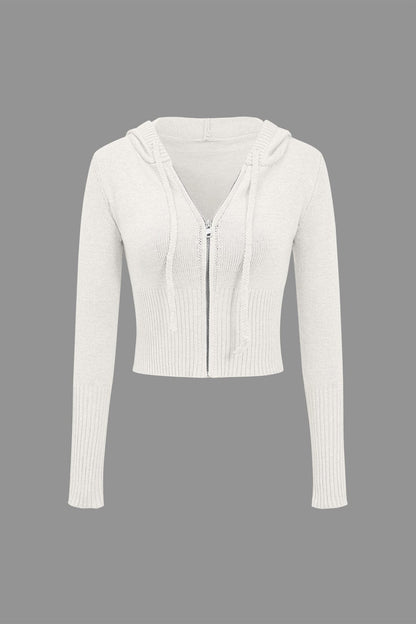 Damen Strick-Set Kapuzenjacke Schlaghose