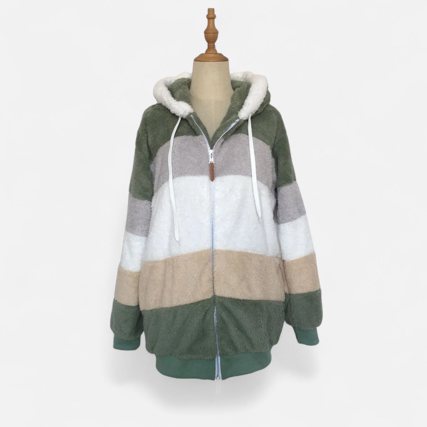 Triswina Damen Oversized Jacke mit Kapuze Gestreift