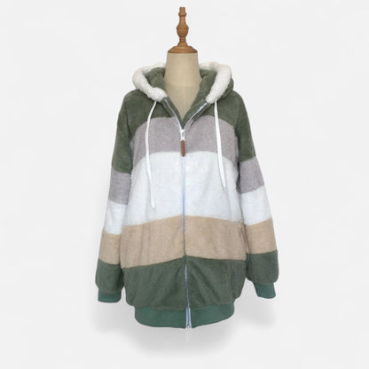 Triswina Damen Oversized Jacke mit Kapuze Gestreift