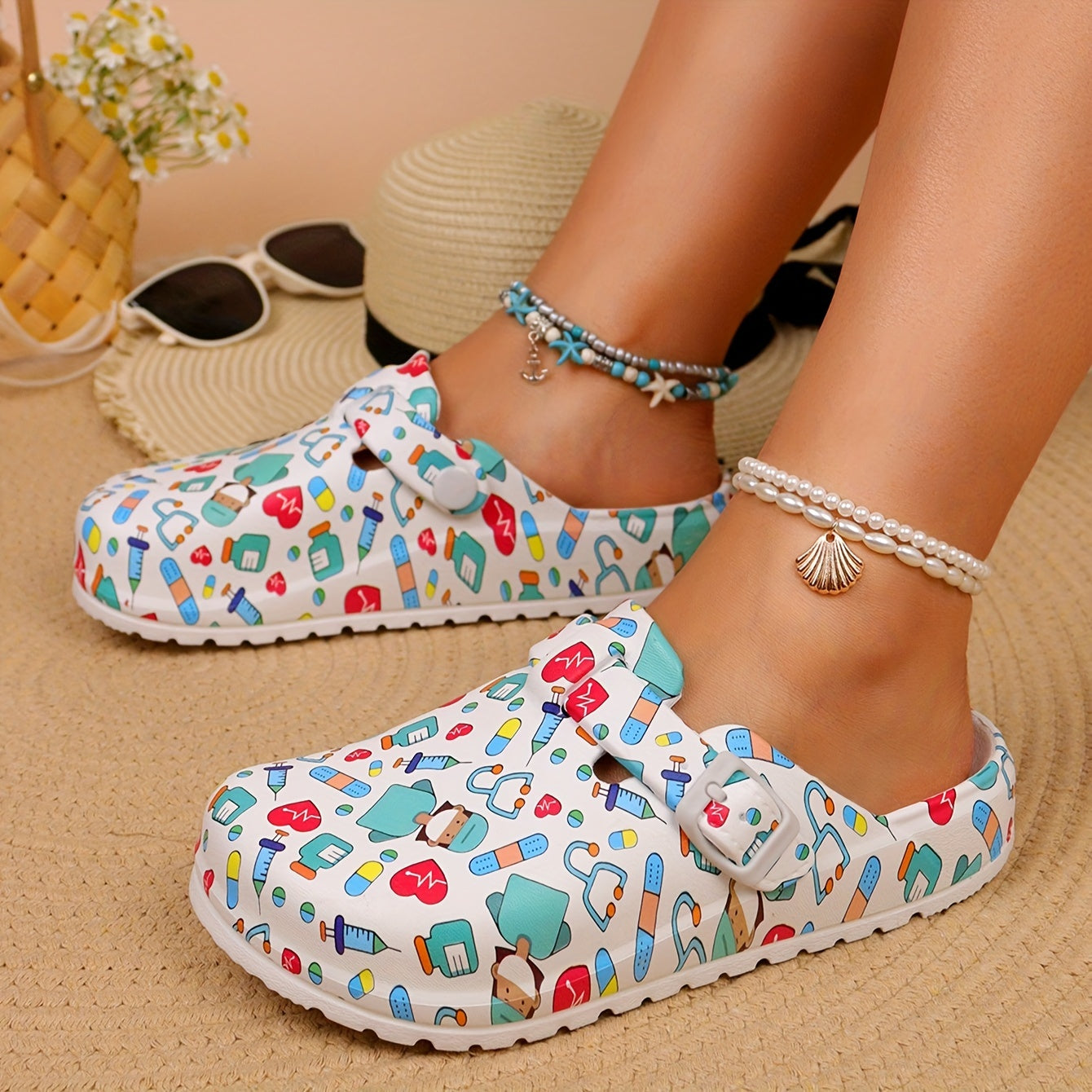Norvielle Damen Clogs Atmungsaktives Material Rutschfest Leicht