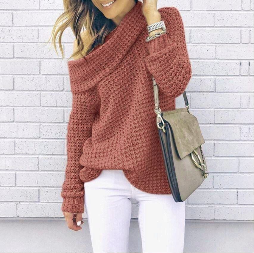 Damen Off-Shoulder Strickpullover Struktur Norvielle