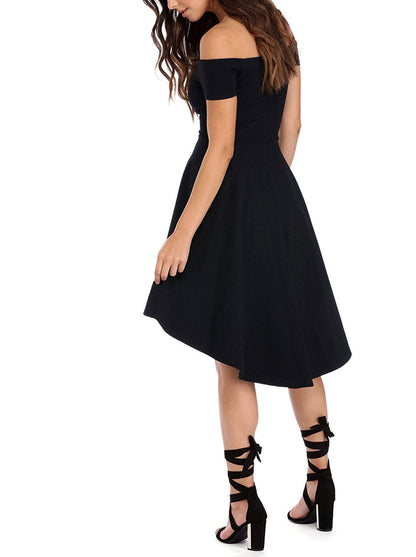 Damen Off-Shoulder-Kleid Asymmetrischer Saum Fließender Rock
