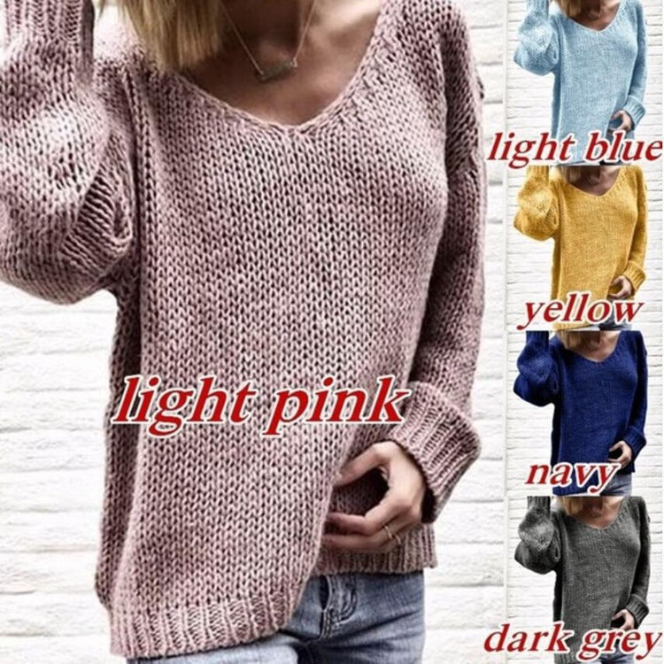 Damen Strickpullover V-Ausschnitt Grobstrick Locker Norvielle