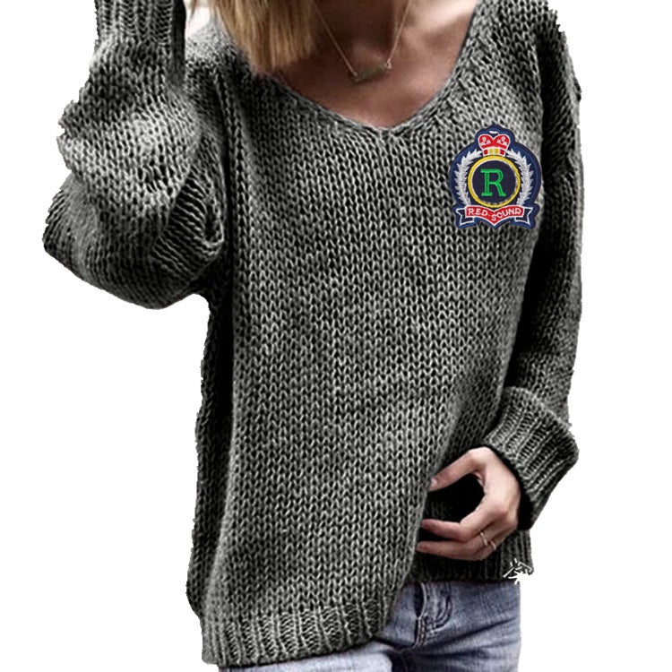 Damen Strickpullover V-Ausschnitt Grobstrick Locker Norvielle