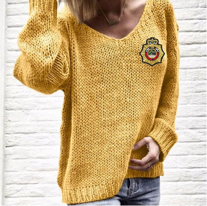 Damen Strickpullover V-Ausschnitt Grobstrick Locker Norvielle