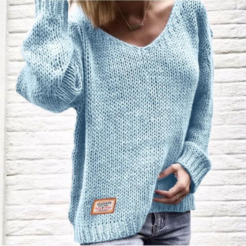 Damen Strickpullover V-Ausschnitt Grobstrick Locker Norvielle - Norvielle