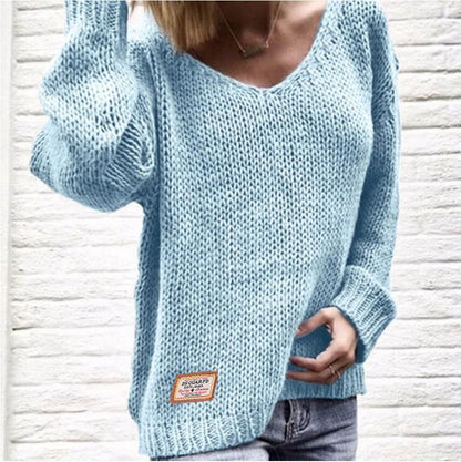 Damen Strickpullover V-Ausschnitt Grobstrick Locker Norvielle - Norvielle