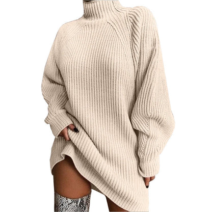 Damen Oversized Pullover Strukturiertes Strickmuster Hochkragen Beige