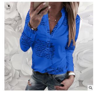 Damen Bluse Stehkragen Kunst-Schriftmuster Norvielle