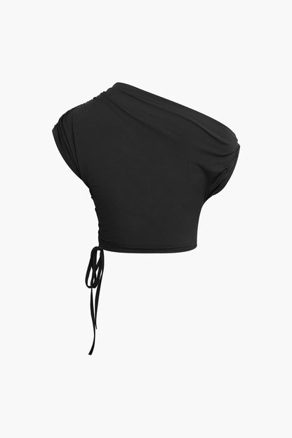 Asymmetrisches Damen Zweiteiler-Set mit One-Shoulder Crop- und