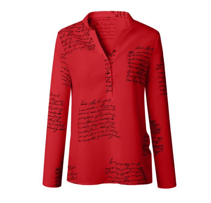 Damen Bluse Stehkragen Kunst-Schriftmuster Norvielle