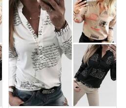 Damen Bluse Stehkragen Kunst-Schriftmuster Norvielle