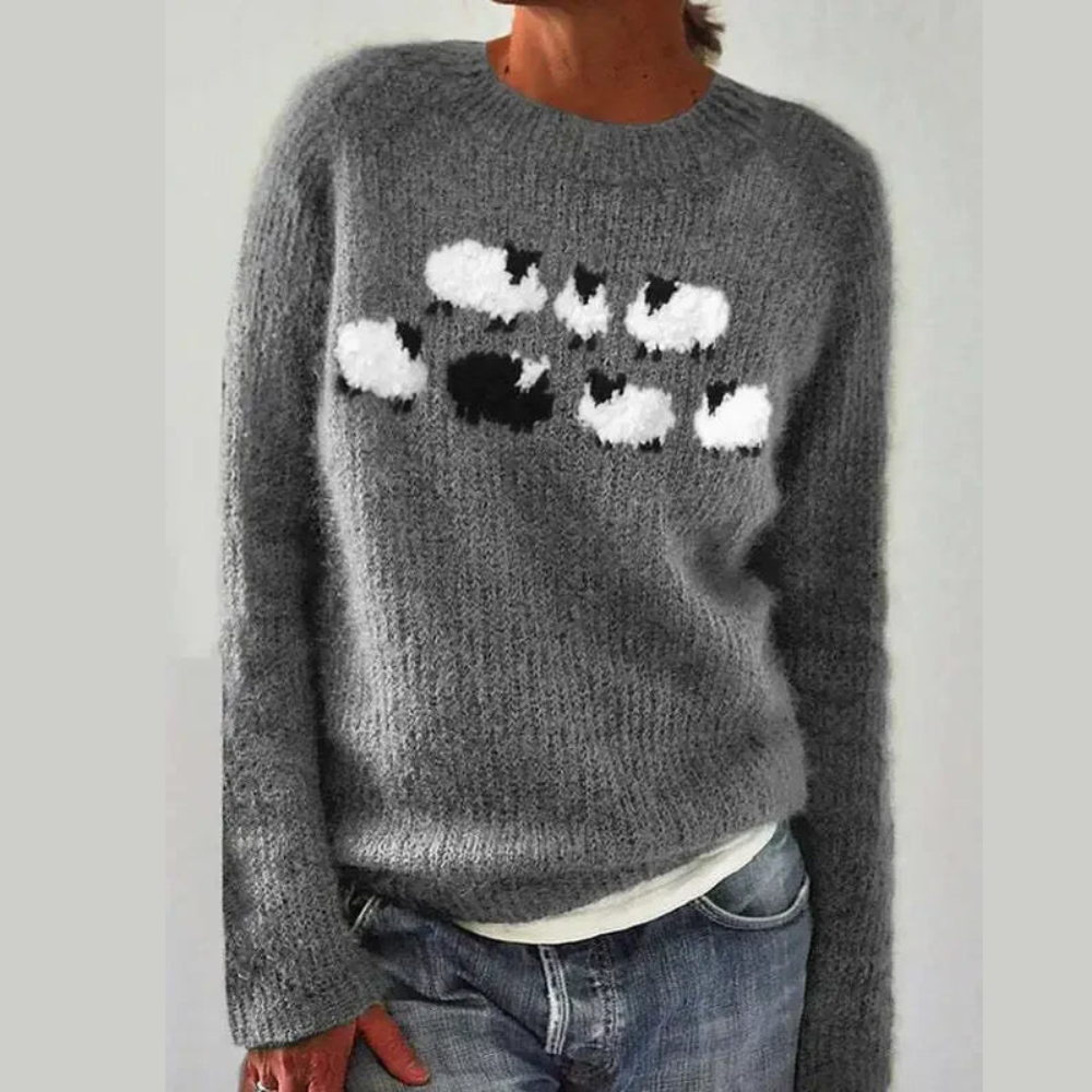 Damen Strickpullover Norweger-Muster Rundhals