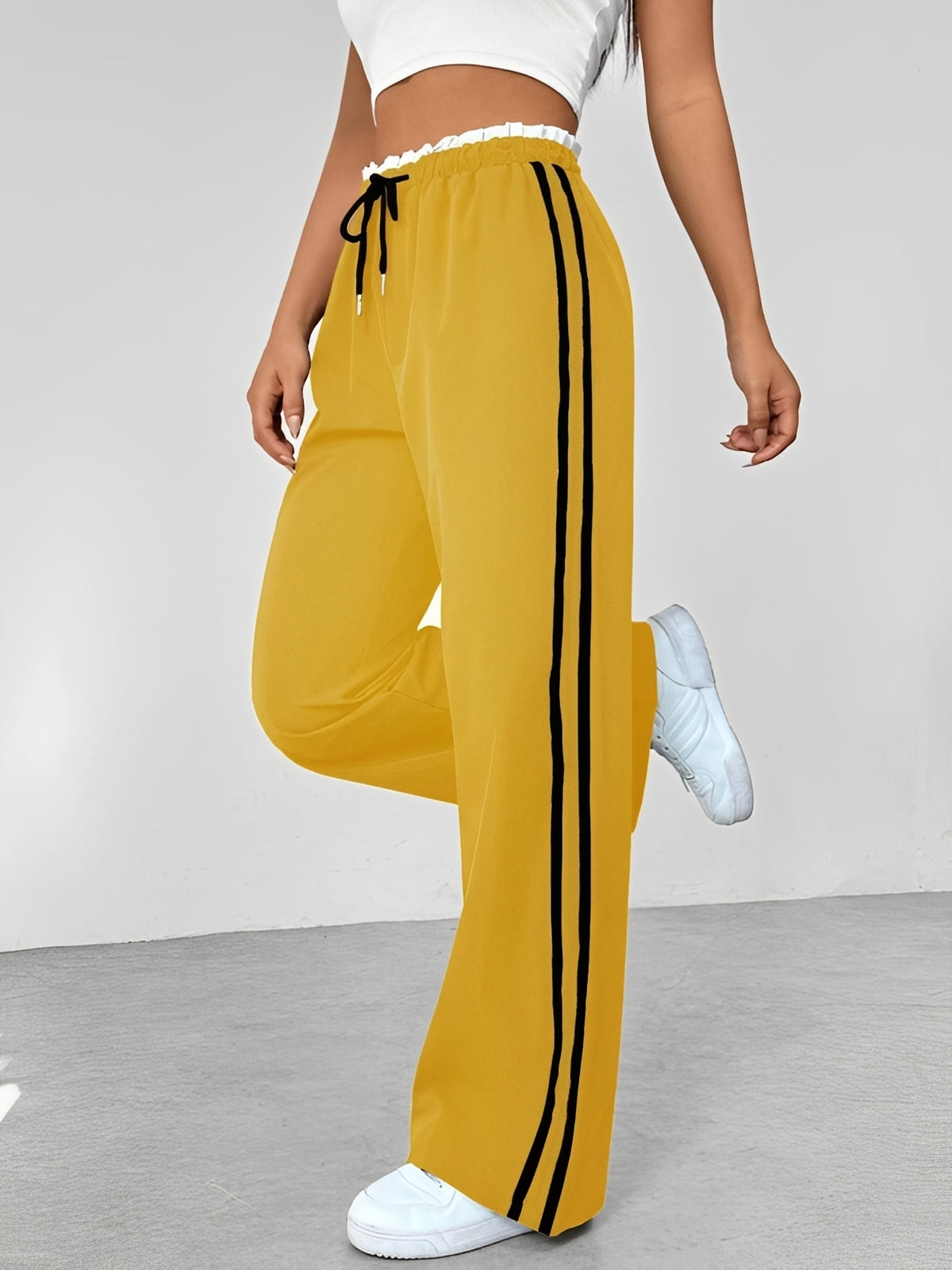 Damen Weite Gerade Hose Seitenstreifen Lässig