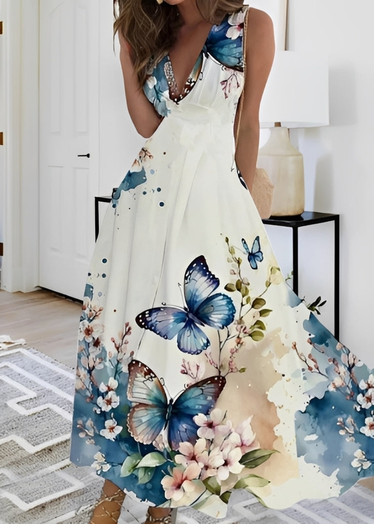 Damen Maxikleid Floralmuster Elegantes Seidenkleid Blumenmuster
