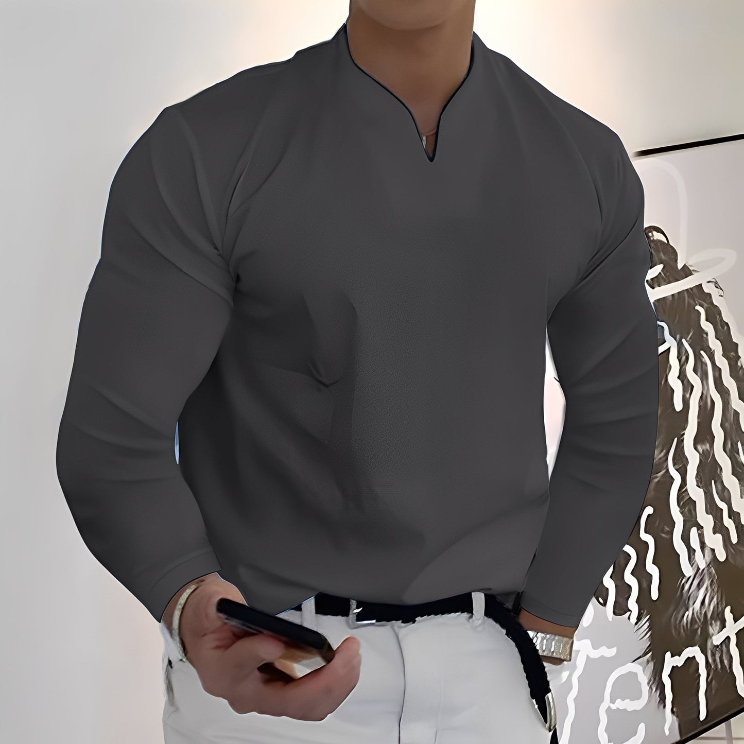 Herren Langarmhemd Freizeit Baumwolle Weiß
