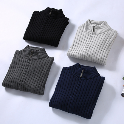 Herren Strickjacke Reißverschluss Gerippt Grün
