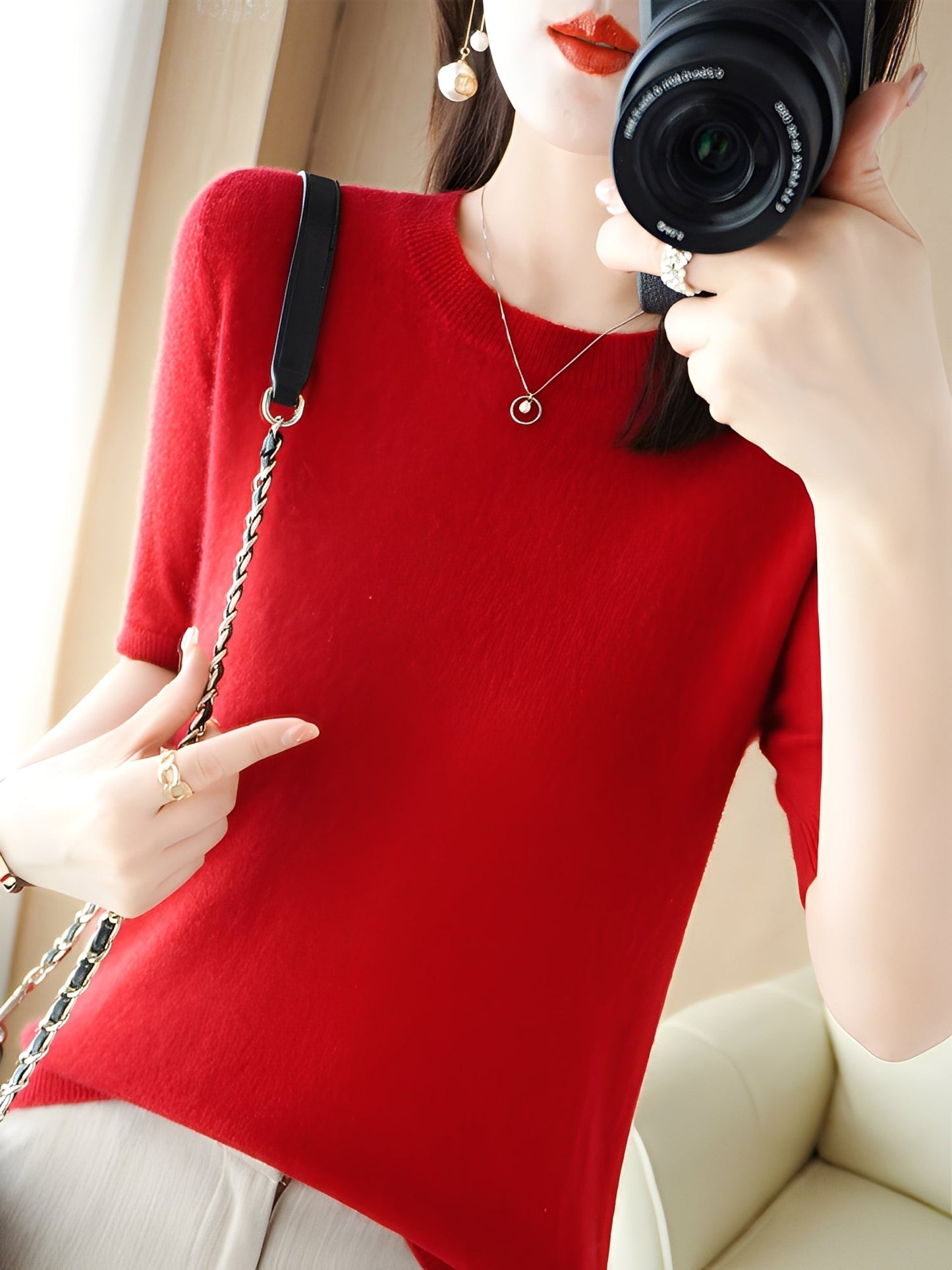 Damen Kurzarm-Pullover