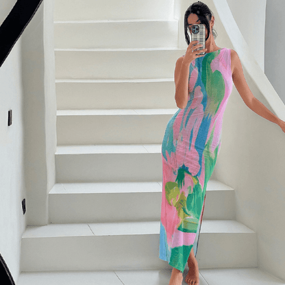 Damen Maxikleid Rückenausschnitt Seidig