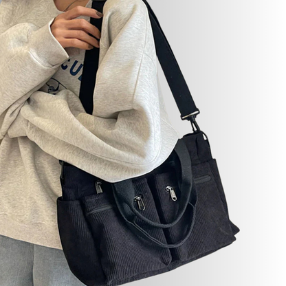Cord Schultertasche Reißverschluss Taschen