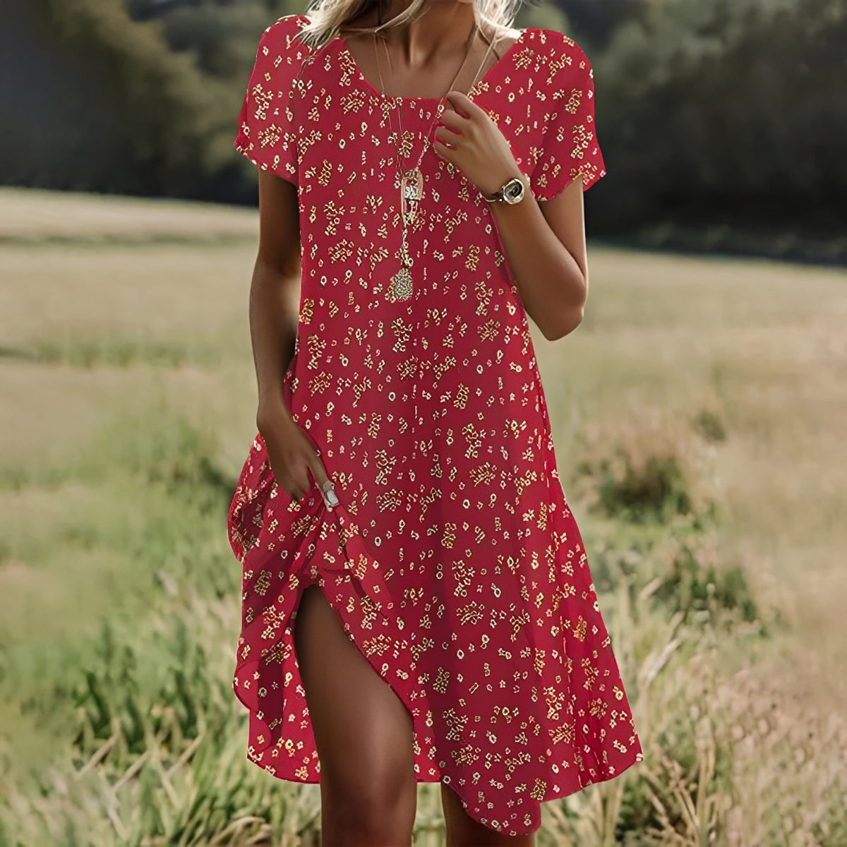 Damen Kleid Kurzärmelig Stilvoll