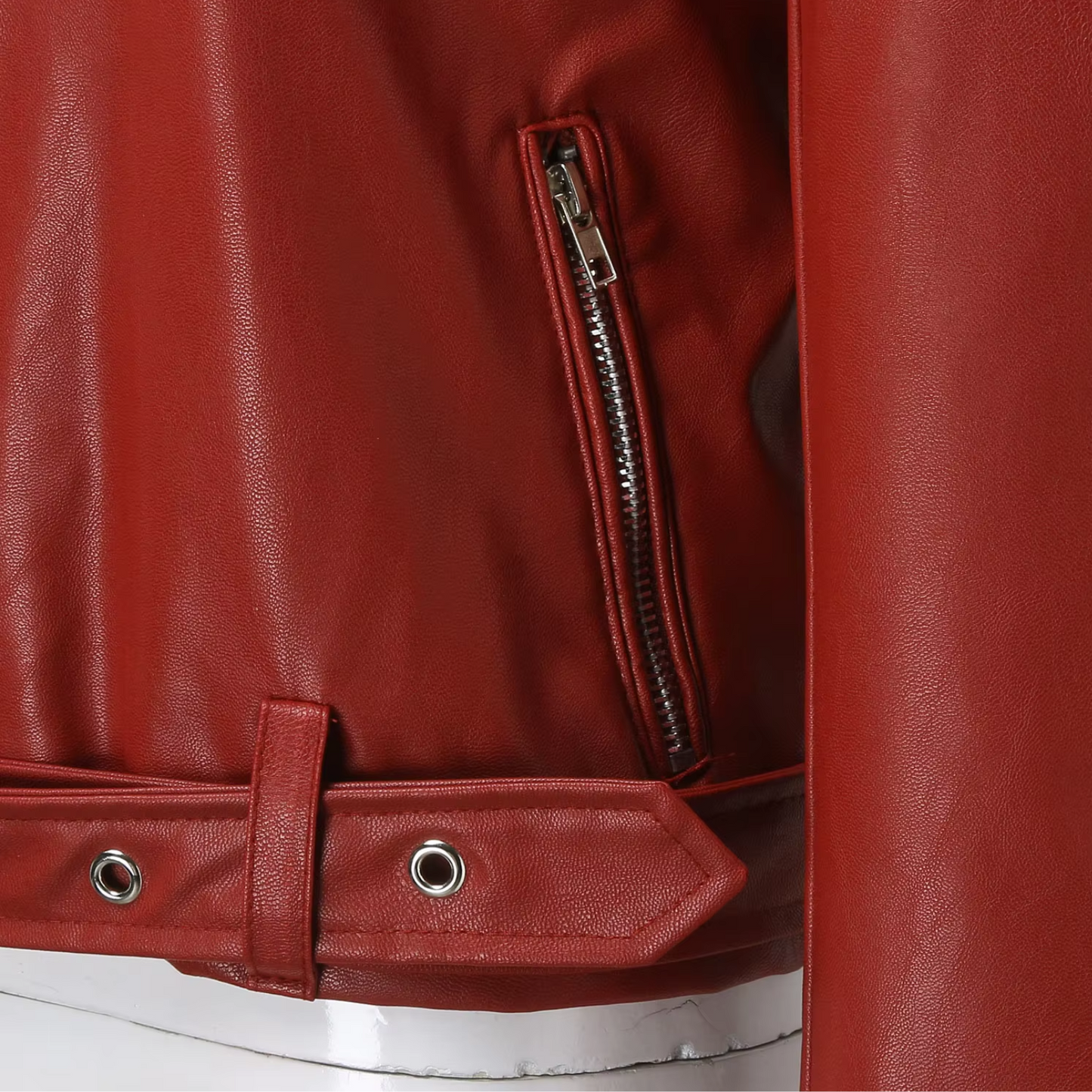 Damen Bikerjacke Leder Gürtel Reißverschluss