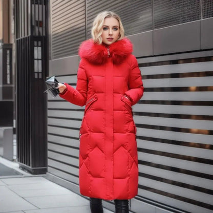 Damen Winterjacke Lang Kapuze Fellbesatz