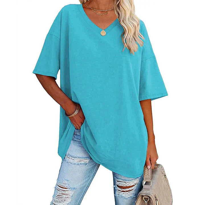Norvielle Damen V-Ausschnitt T-Shirt Leicht Lockeres Weiss