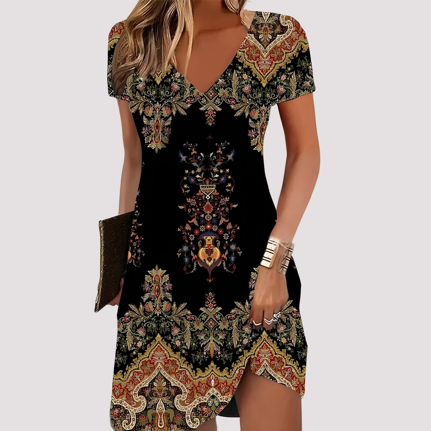 Damen Boho-Kleid V-Ausschnitt Lässig