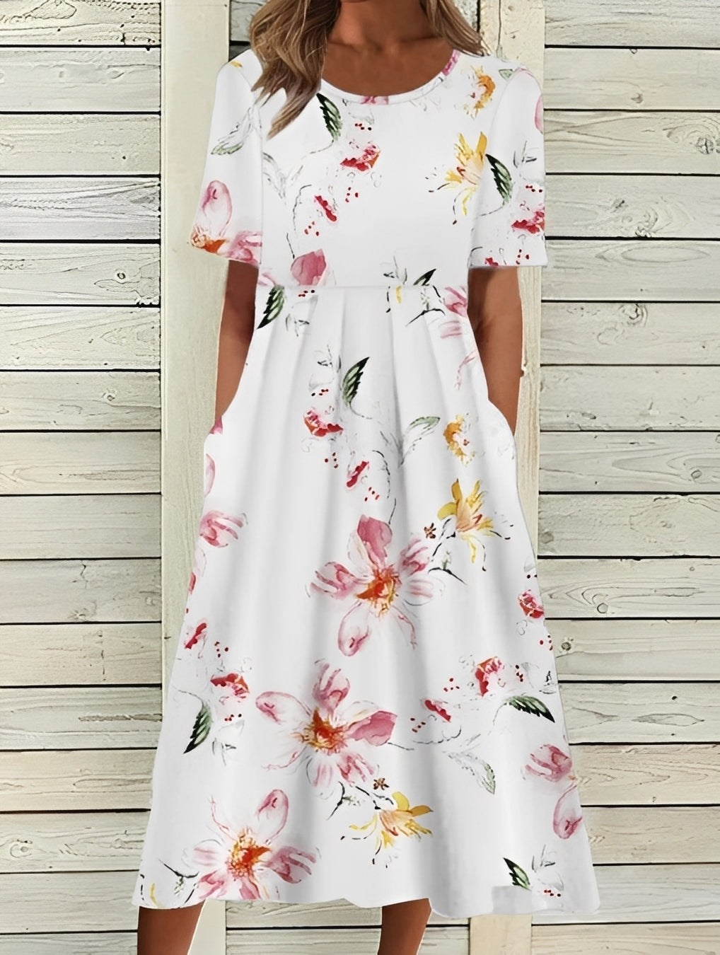 Damen Midikleid Floral Elegantes Kleid Fließend - Norvielle