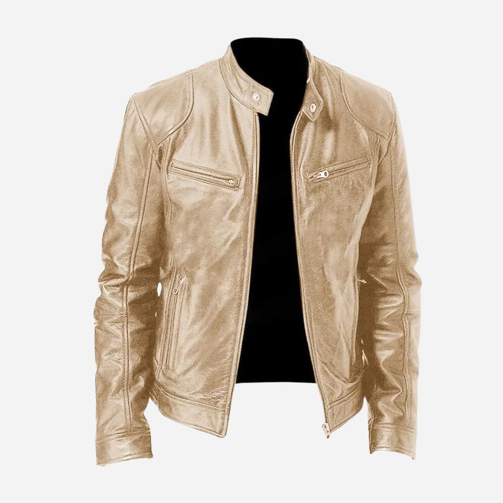 Herren Lederjacke Biker-Style Dunkelblau
