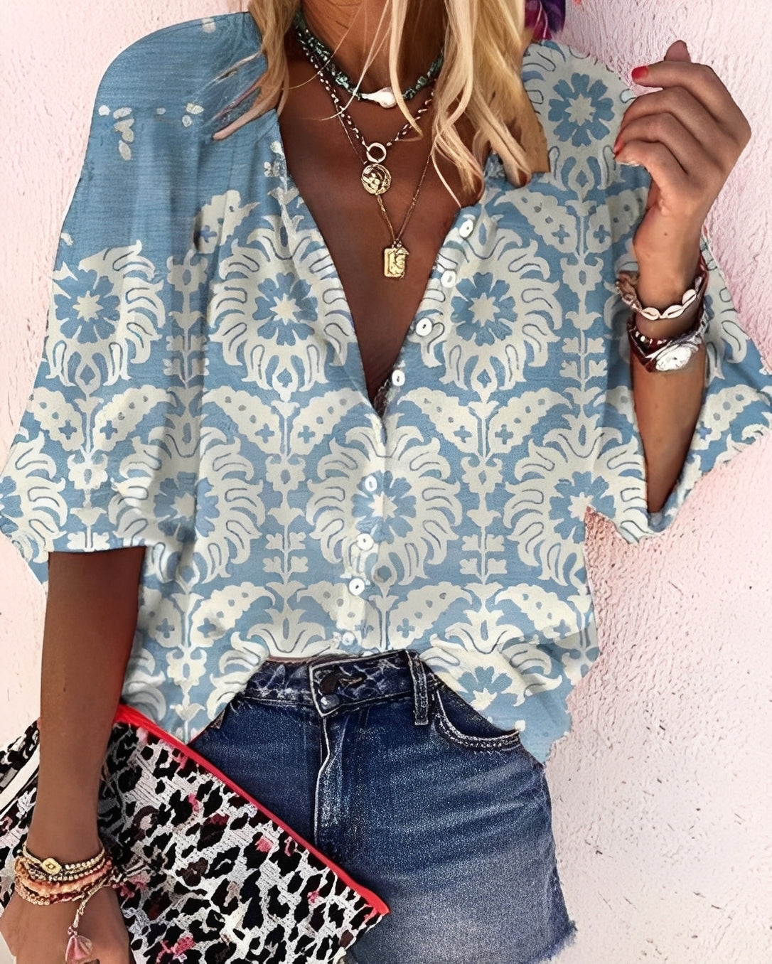 Damen Bluse mit Print Lockere Passform