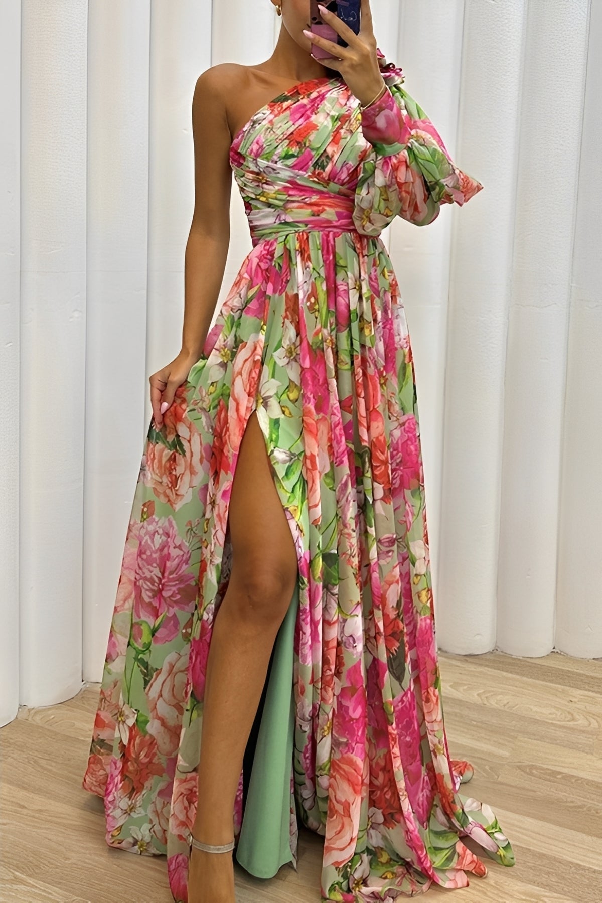 Damen Schulterkleid Florales Muster Fließend