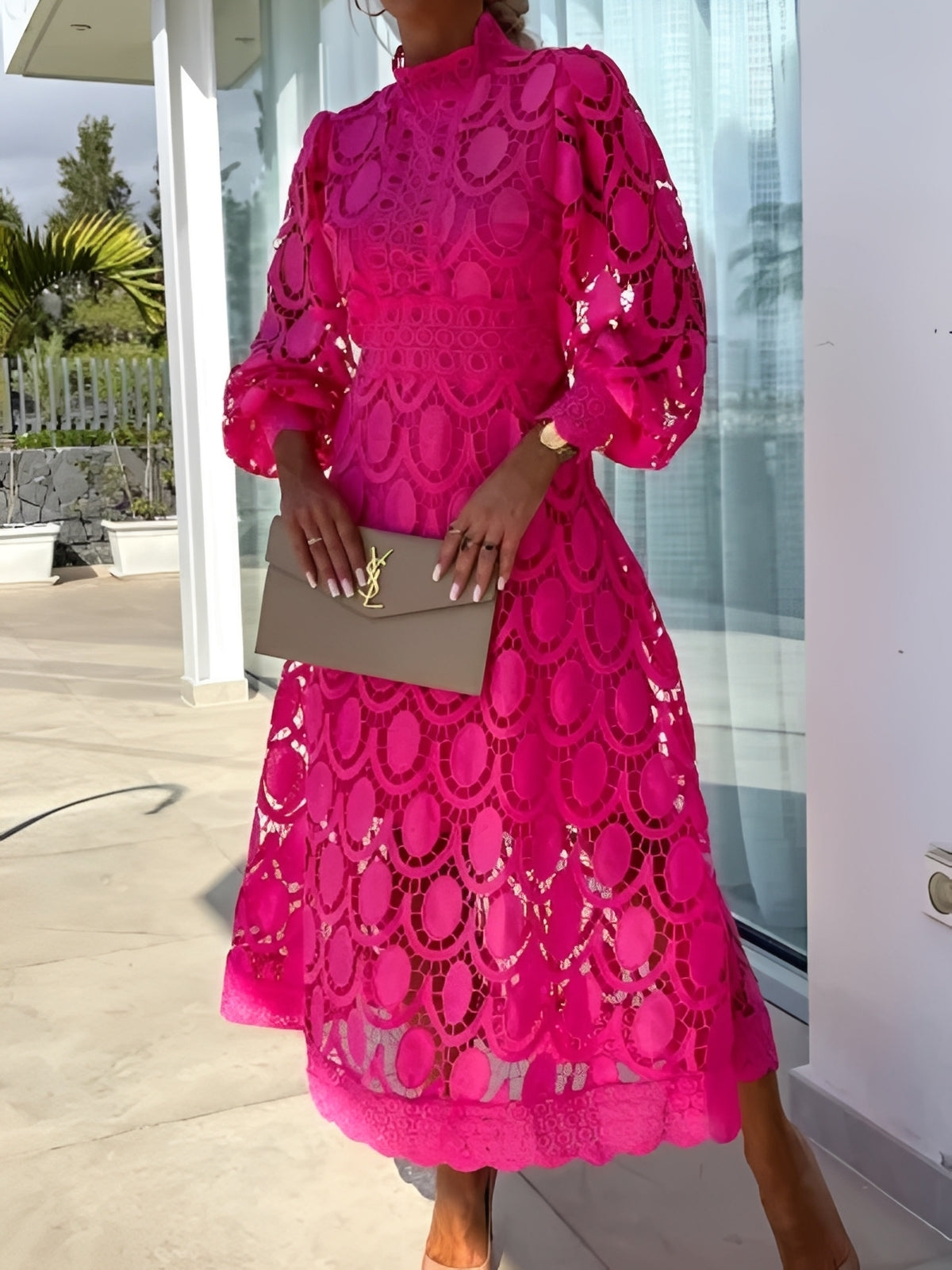 Damen Langarm Maxikleid Stilvoll