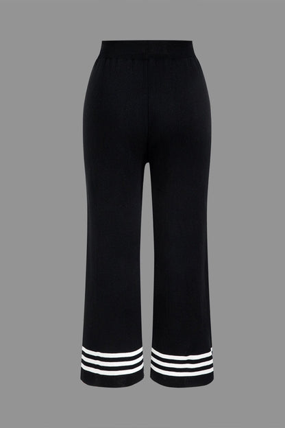 Ariella Damen Strick Zweiteiler Set Cropped Cardigan Weitbein Hose