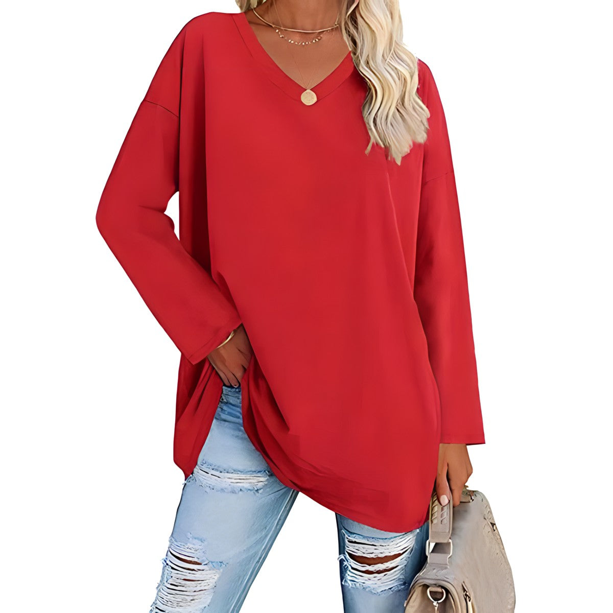 Damen V-Ausschnitt Pullover Relaxed Fit