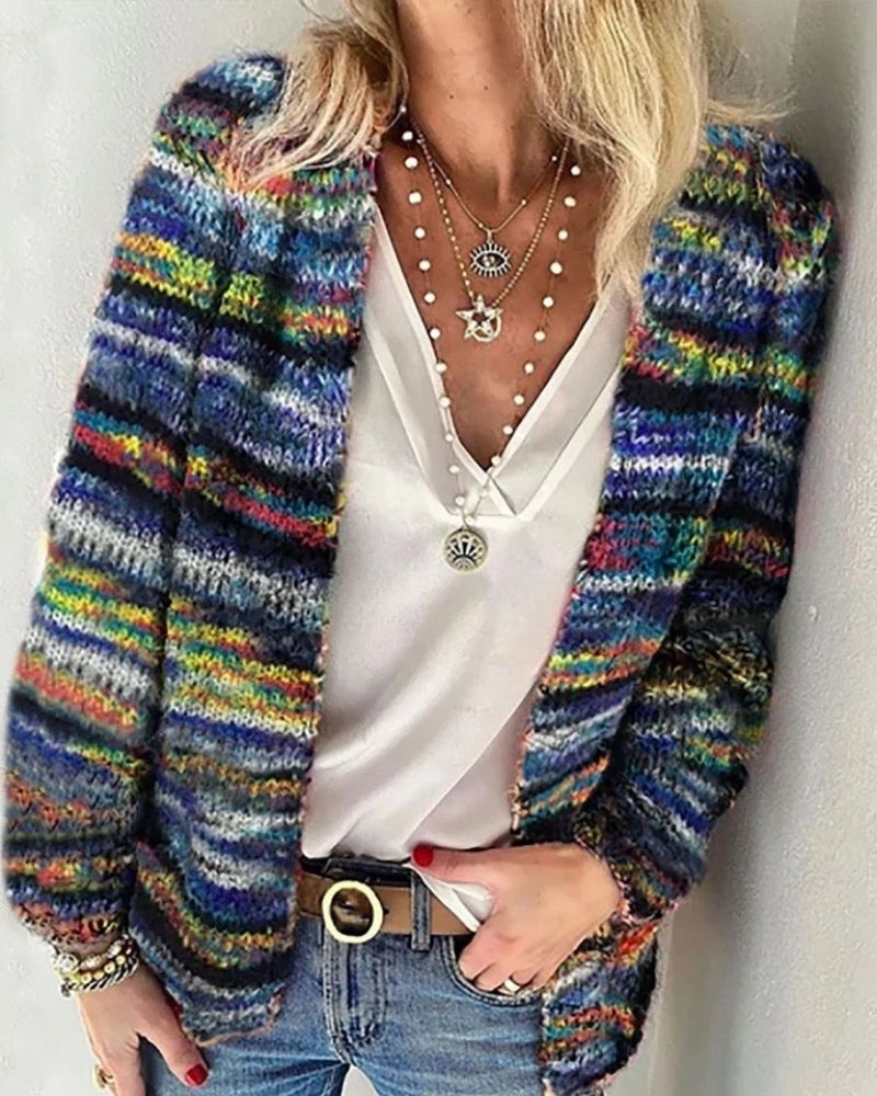 Bunte Strickjacke Offene Front - Norvielle