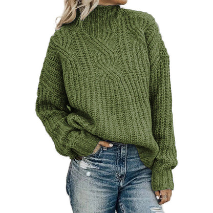 Damen Grobstrickpullover Hochkragen Strukturiert Beige