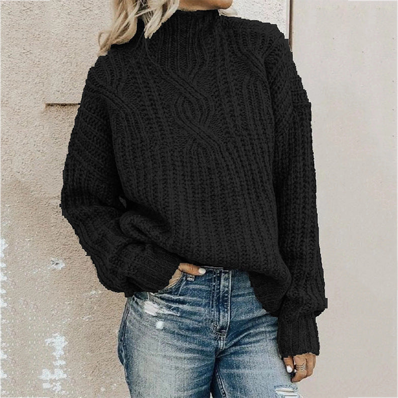 Damen Grobstrickpullover Hochkragen Strukturiert Beige